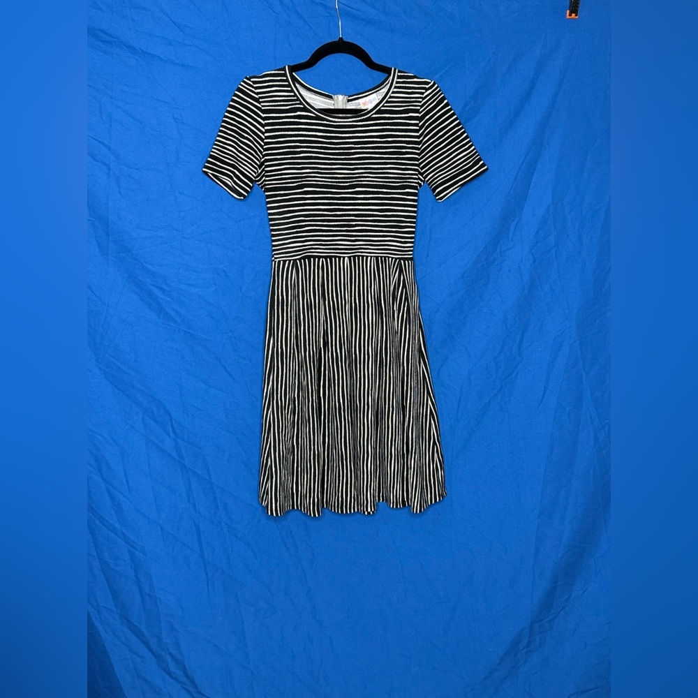 LuLaRoe Black and White Striped Midi Dress